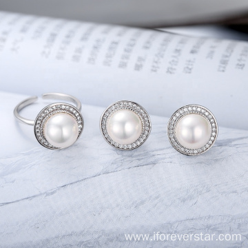 Open Ring and Earring Stud Pearl Jewelry Set